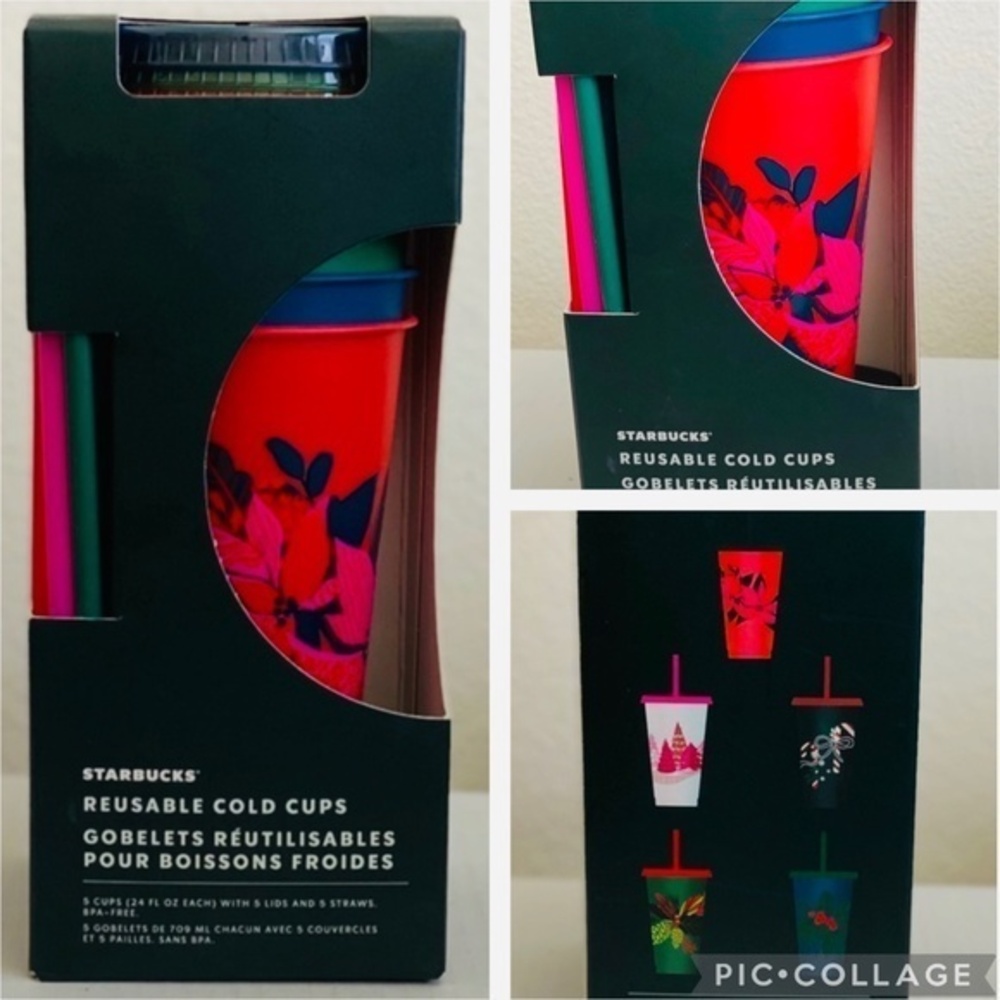 NEW 5 Pack Reusable CHRISTMAS STARBUCKS Holiday Cold Cups Unopened Gifts Pack